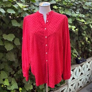 Ralph Lauren Red Textured Button-Front Women’s Blouse 1X